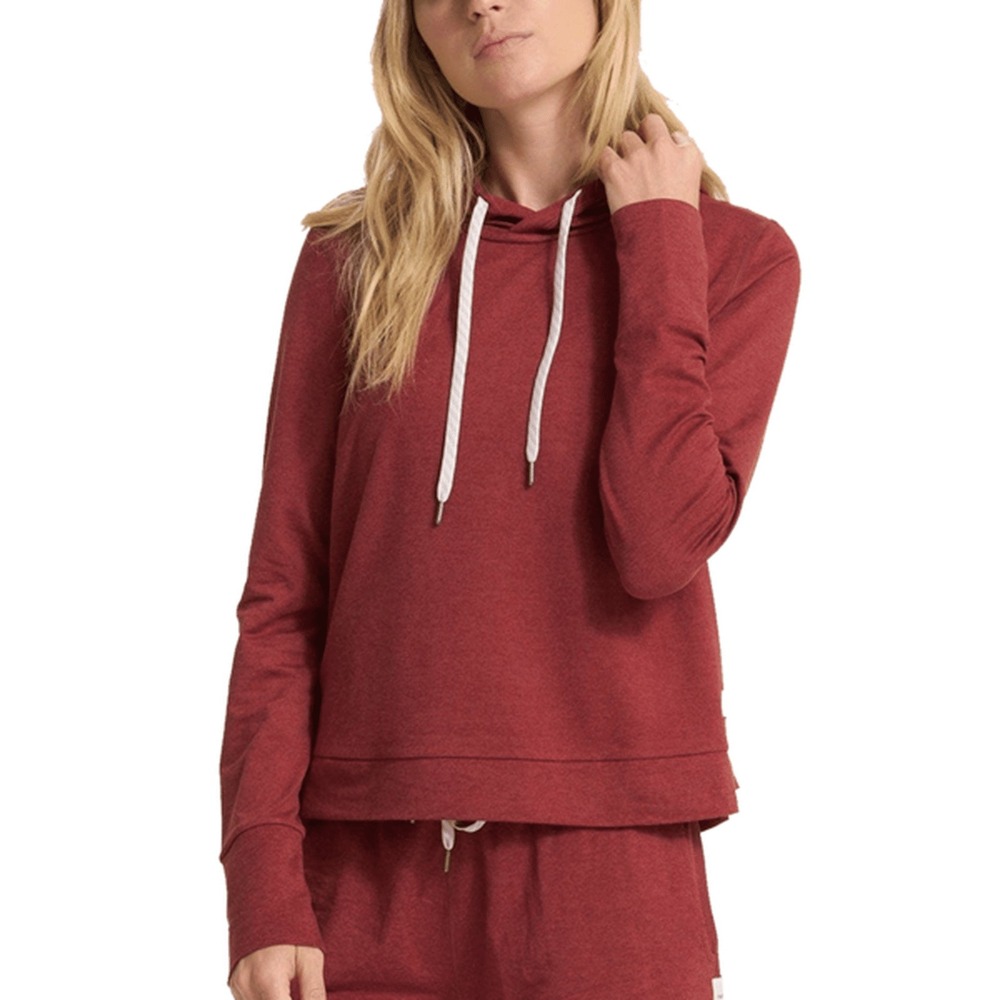 Vuori Halo Cropped Hoodie Womens Large Red Heather DreamKnit Pullover Sweatshirt